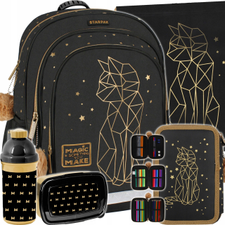 Starpak viackomorový školský batoh čierny, Odtiene sivej a striebornej, Odtiene žltej a zlatej, Multicolor 23 l + 4 ďalšie produkty